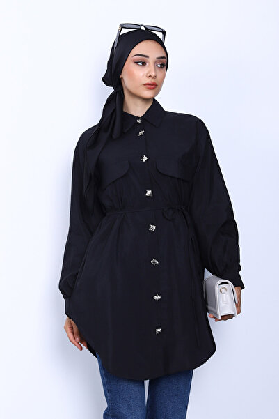 İmajButik Black Front Button Modal Tunic