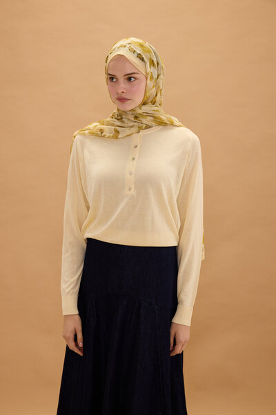 cs camellia scarf Tokyo Rami Şal - Tereyağ Sarısı