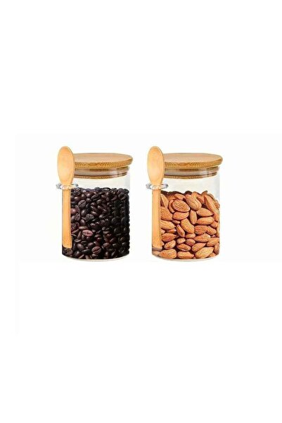 Newalor Premium set of 2 borosilicate glass containers with bamboo lid and spoon – 700ml