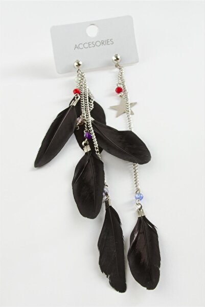 TakÇalıştır Star Crystal Feather Earrings