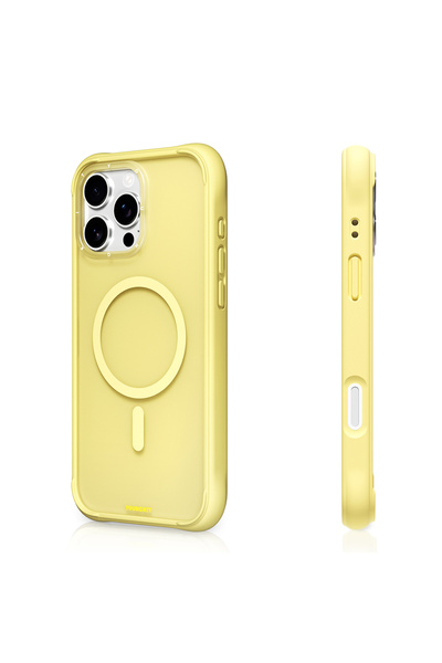 Youngkit iPhone 16 Pro Max Uyumlu Kılıf M-safe Şarj Özellikli Macaroon Serisi Kapak Sarı
