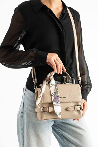 Çanta Trend Women's Beige Medium Size Hand and Shoulder Bag, Daily Multi-Comp...
