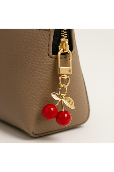 FDY سلسلة مفاتيح وحلية حقيبة بتصميم الكرز باللون الذهبي