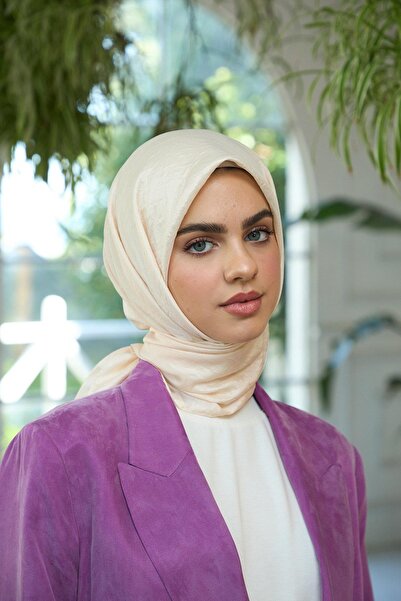 İpekhan Cream Plain Pattern Voile Silk Scarf - 10100-11