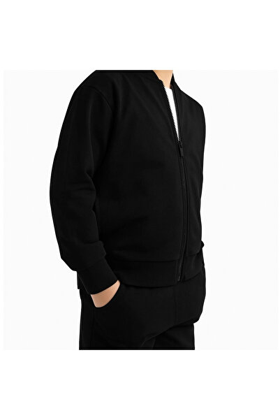 Niy Kolej yaka siyah çocuk fermuarlı üst