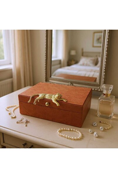 PELLE DESİGN Dekoratif kutu jaguar detaylı , Deri kutu