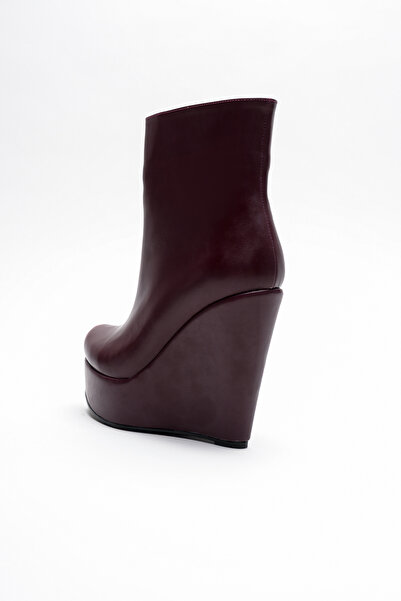 Ayakkabı Ateşi Kadın Fermuarlı Dolgu Topuklu Bot Dainas Bordo Cilt