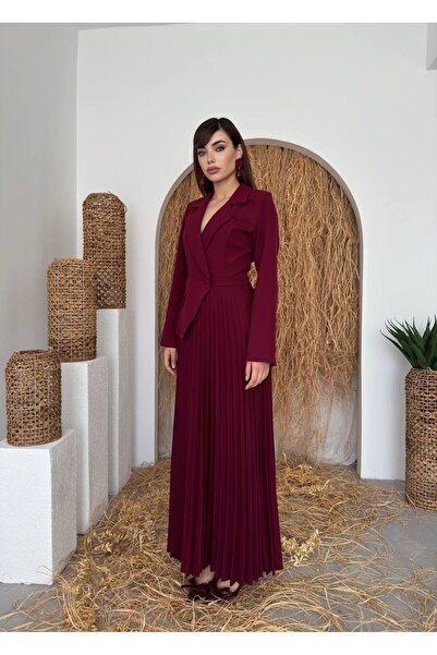 ETİKAFASHION Ceket Yaka Piliseli Tasarım Elbise