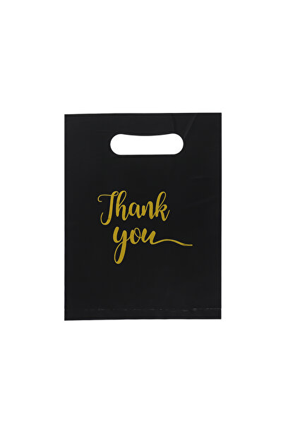 Choice 20x30cm Black 50pcs PE Shopping Bags with "Thank You" Print Foldable P...