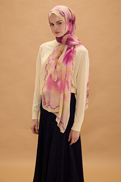 cs camellia scarf Şal din crep de mătase Larissa - piersică