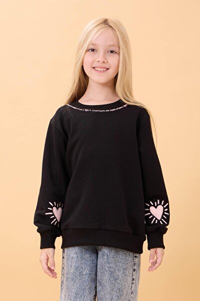 Perendi Εποχιακό φούτερ για κορίτσια με στάμπα με λαιμόκοψη μαύρο