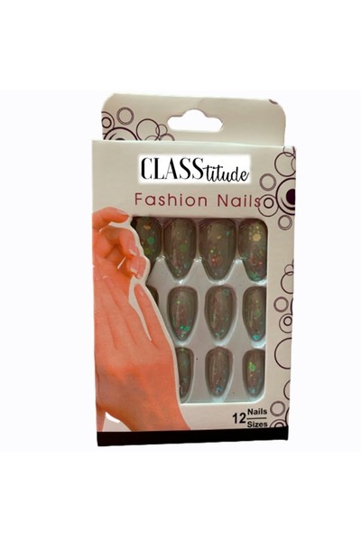 KESNUP Set of 12 self-adhesive press-on glitter false nails Grey