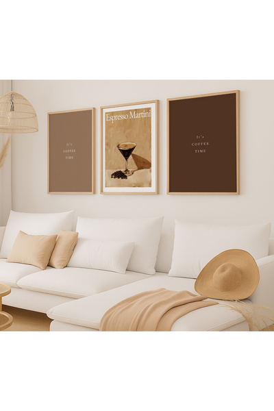VOBA STORE 3-компонентен комплект картини от МДФ с мотив еспресо кафе в рамка...