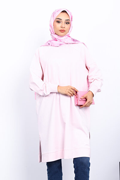 İmajButik Pink Modal Tunic with Slits on the Sides