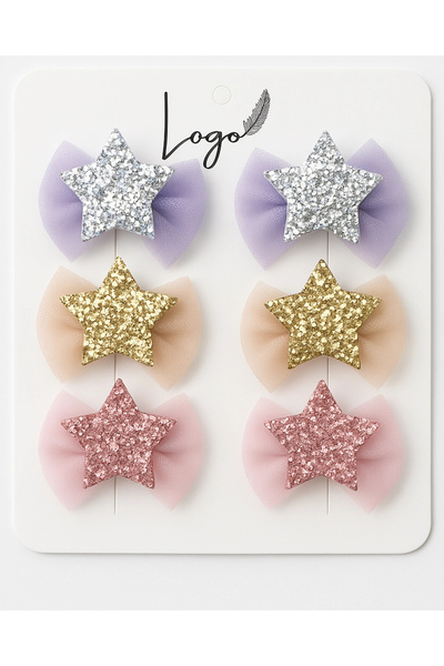 LOGO AKSESUAR Set de 6 agrafe cu fundă cu panglică cu design cu stea argintie...