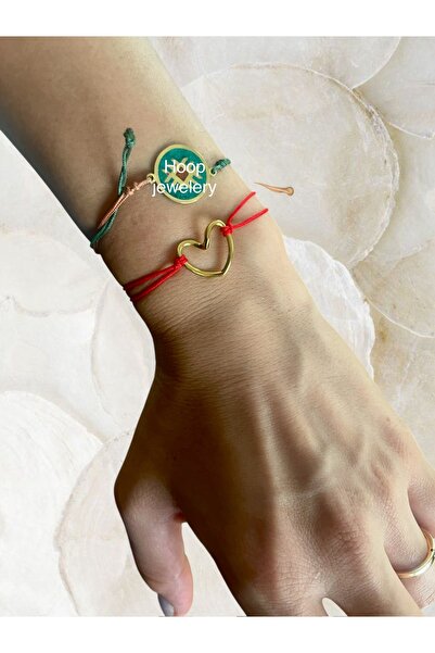 Hoop jewelery çelik kalp kırmızı ip bileklik