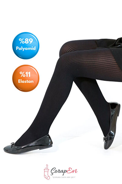 Daymod Κοριτσίστικο καλσόν - Μαύρο και άσπρο ριγέ καθημερινό άνετο σχολικό κοριτσίστικο καλσόν - Μέγεθος 6