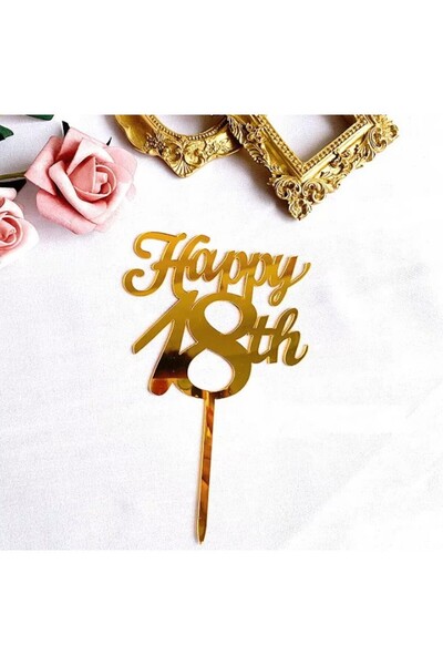 Flippy Decor pentru tort, Flippy, model Happy18th, dimensiune 10 cm, temă pentru ziua de naștere de 18 ani, auriu