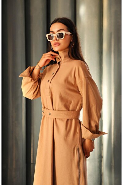 Dadali Fisherman Collar Slit Dress Mink