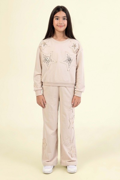 ww waka waka kids store Set dublu pentru fetiță cu detaliu de piatră și model de stele – Hanorac și pantaloni de sport