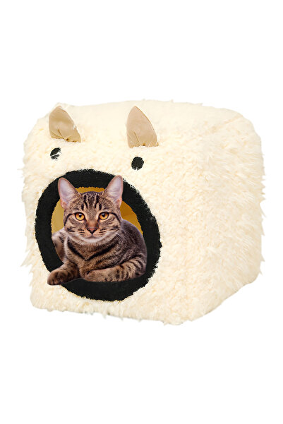 Teno Casuta pentru Pisici Teno®, de interior, baza anti-alunecare, culcus pufos, 35 x 35 cm, bej