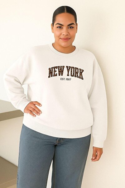 BENROMA 3-нишка джърси Ню Йорк с голям печат, унисекс суитшърт