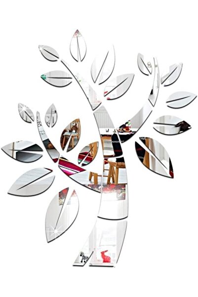 Slasa ملصقات حائط عاكسة من تصميم - Elegant Silver Tree Design (40 × 48 سم)