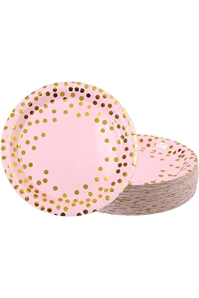 Flippy Set of 10 Disposable Plates Flippy, Polka Dot Print, Cardboard, 18 cm, Pink/Gold