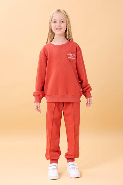 Perendi Girl's Basic Heart Applique Seasonal Top and Bottom Set Tile