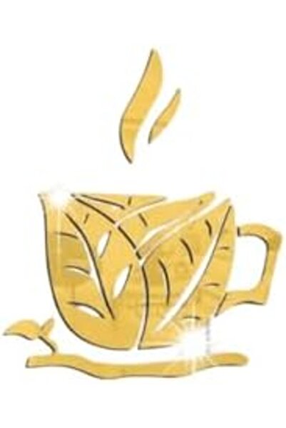 Slasa Golden Coffee Cup Mirror Wall Sticker from - 18 x 20 cm | Acrylic 1 mm Thickness | Luxurious G