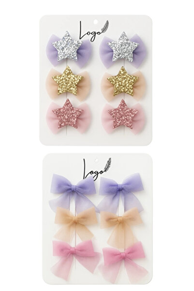 LOGO AKSESUAR Kız Çocuk Simli Yıldız Tül Fiyonk Tasarım 12'li Kurdele Fiyonk ...