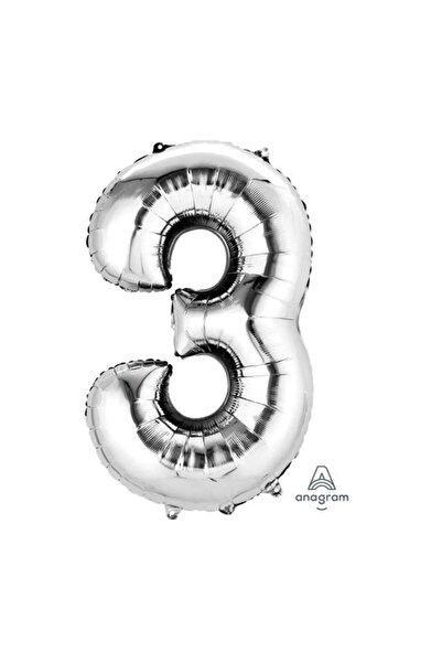 OEM Balon party, folie metalizata, argint, 40 cm, cifra 3