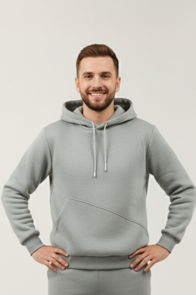 OXVİN Φούτερ με κουκούλα Cross Kangaroo Pocket 3 κλωστών Puff Soft (με φλις εσωτερικά) K με κουκούλα Φούτερ - Oversize