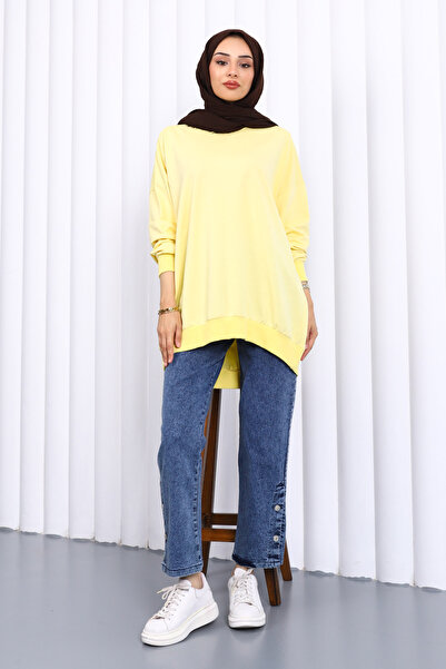 İmajButik Κίτρινο φούτερ με κοντό μπροστινό μέρος και μακρύ πίσω μέρος