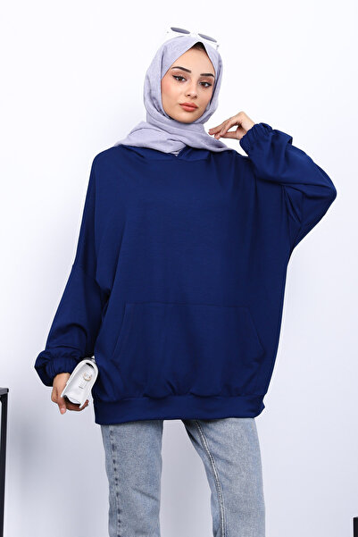 İmajButik Μπλουζάκι με τσέπες καγκουρό σε μπλε ναυτικό χρώμα