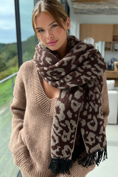 LAGRANZE Women's French Leopard Print Casual Scarf Shawl