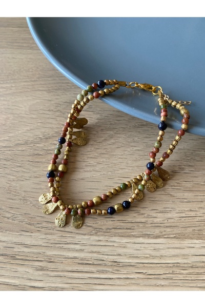 dela otantik خلخال مصنوع يدويًا من الخرز الذهبي - إكسسوار قدم بوهيمي عرقي أصيل - مجوهرات زينة للقدم