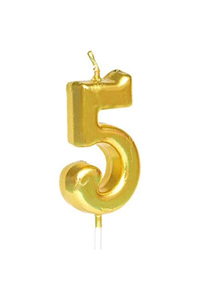 Flippy Cake Candle, Flippy, Number 5 Model, Party, 4.5 x 2.5 cm, Paraffin, Gold