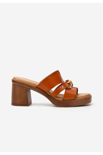 B T Shoes Mules με χοντρο τακουνι Olimpya ταμπά