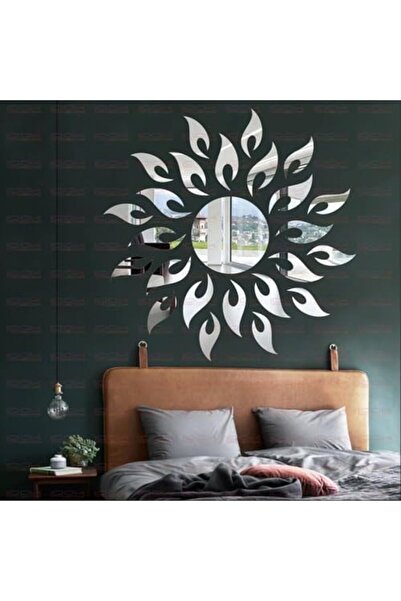Slasa 3D Reflective Acrylic Wall Stickers Sun Design Silver 17x17 cm by