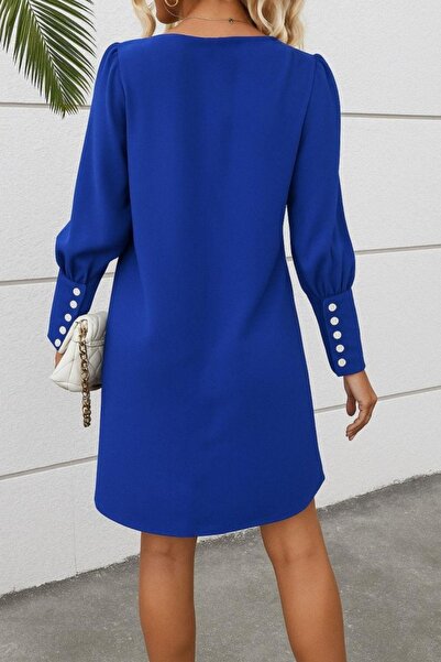 Mossta V-Neck Button Detailed Long Sleeve Mini Dress - Saks