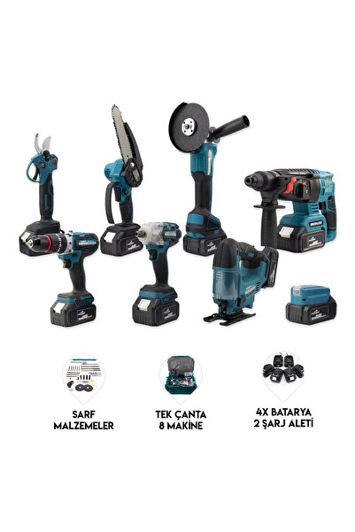 Dawreek Sekizli Set DBML (LED Aydınlatma+ Ş.Hilti+Ş.spral+S.Sıkma+13mm Ç.Mand...