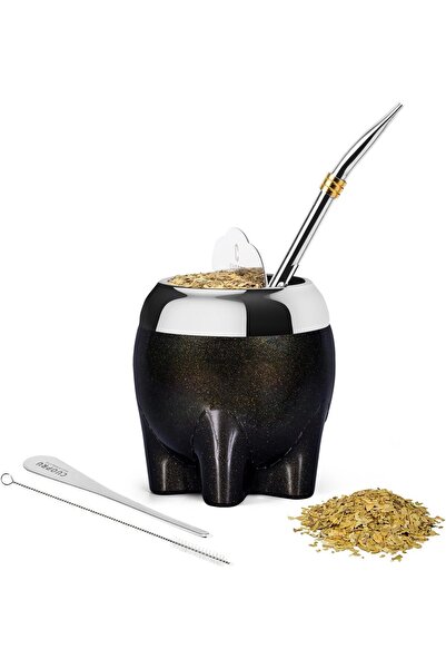 CUOPRU هدايا للنساء: كوب شاي يربا ماتي على شكل فيل لطيف مع تصميم نجمة لامعة