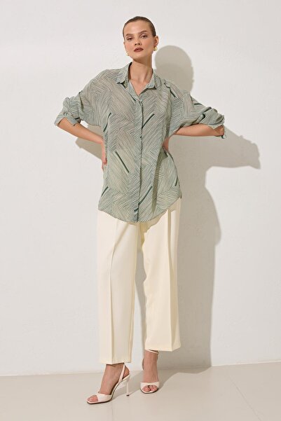 Setre Yeşil Desenli Uzun Kollu Gömlek