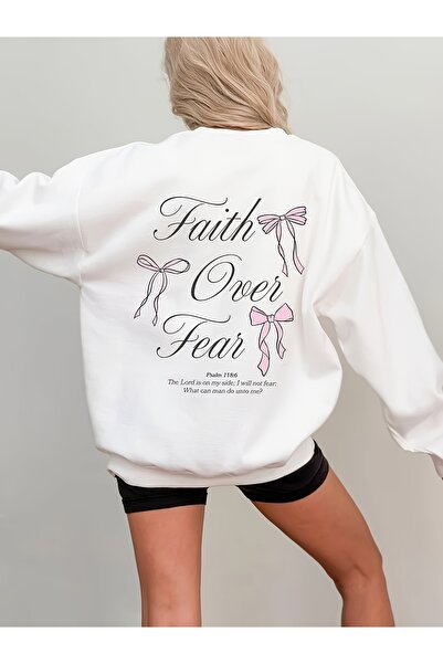 trendypassion Φούτερ Unisex Fear Over Faith με στάμπα Oversize