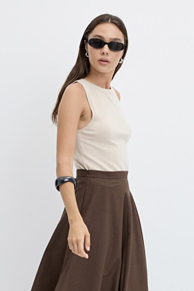 KADRİYE BAŞTÜRK Round Neck Sleeveless Knitwear Bodysuit Stone