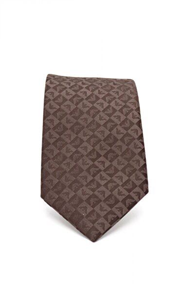 Emporio Armani Men's Pure Silk Fabric Square Eagle Pattern Brown Tie 340075 2R612-00052