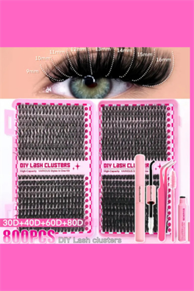 Trade Bazaar 800 Parça Kendin Yap Kirpik Seti – 9-16mm Küme Kirpikler, Cımbız...