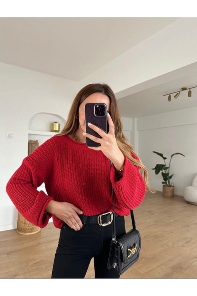 Butik Oversize delikli dokuma triko kazak