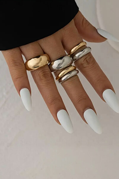 Sevilgülgünfinecrafts Trend Curved Open Adjustable Ring Set |   Gold & Silver...